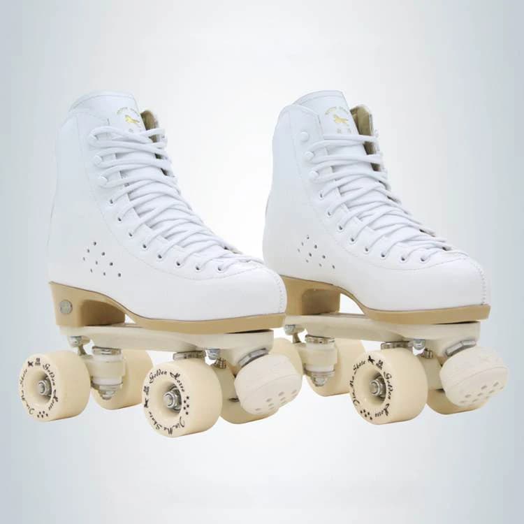 Pattini a rotelle a due linee scarpe pattini a doppia fila bambini Sneakers a rullo per genitori per adulti 4 ruote in PU pelle di vacchetta Unisex IB47