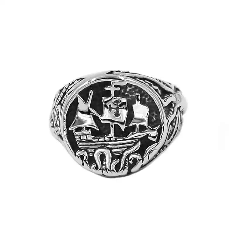 Anello con croce per nave da barca a vela Gioielli in acciaio inossidabile Classico anello da uomo per motociclista militare con polpo per nave da pirata SWR0891A
