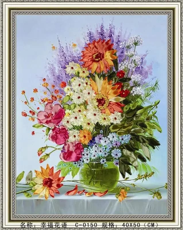 Needlework, FAI DA TE Nastro punto Croce Set per kit di Ricamo, Felice di girasole vaso di nastro Punto croce di lavoro manuale di cerimonia nuziale della decorazione della parete