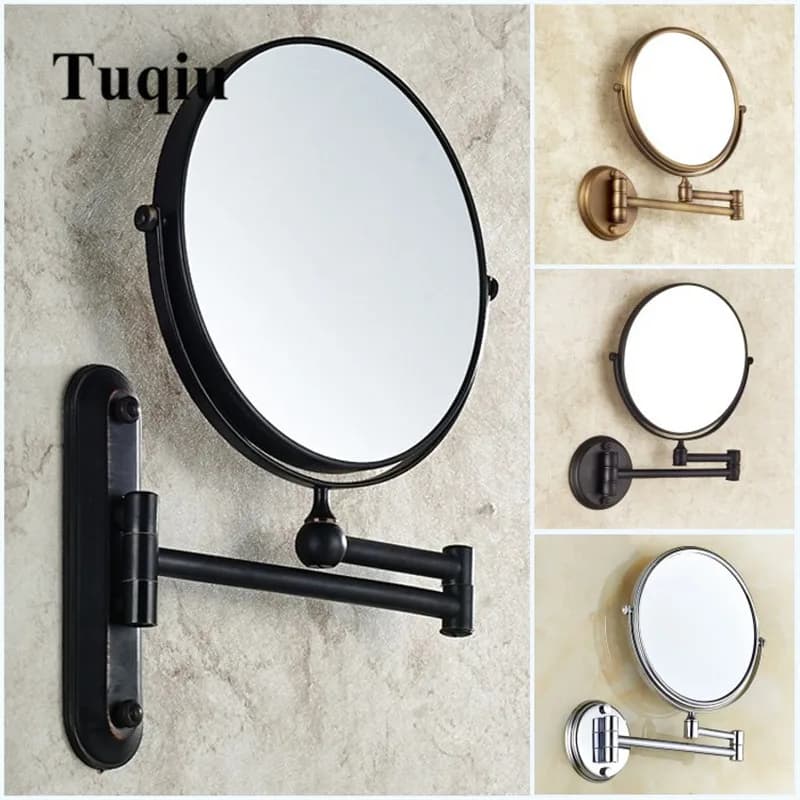 Specchio da bagno a parete da 8 pollici in ottone, specchio ingranditore 3X/1X pieghevole nero/oro, specchio per trucco, specchio cosmetico, regalo per donna