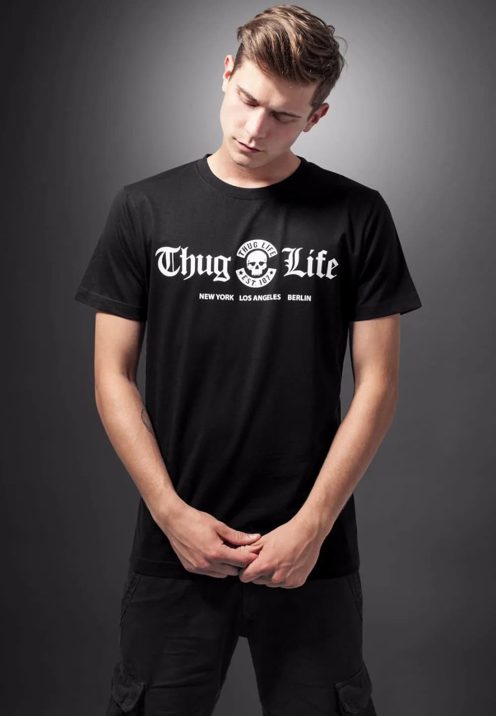 2019 Fashion 100% Cotton Short Sleeve T Shirt Thug Life Cities Los Angeles New York Berlin Gangster 100% Cotton Short Sleeve T