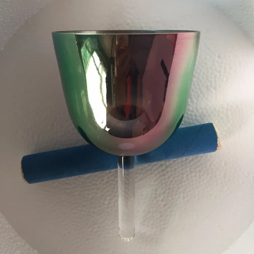 On sales A#( sharp) note Titanum Rainbow color crystal singing handle bowl for pineal chakra factory wholesale price.