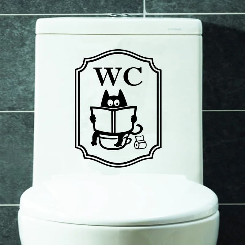 Adesivi murali per WC con motivo gatto carino, accessori unici, decorazioni rimovibili in vinile, decorazioni creative per la porta del bagno