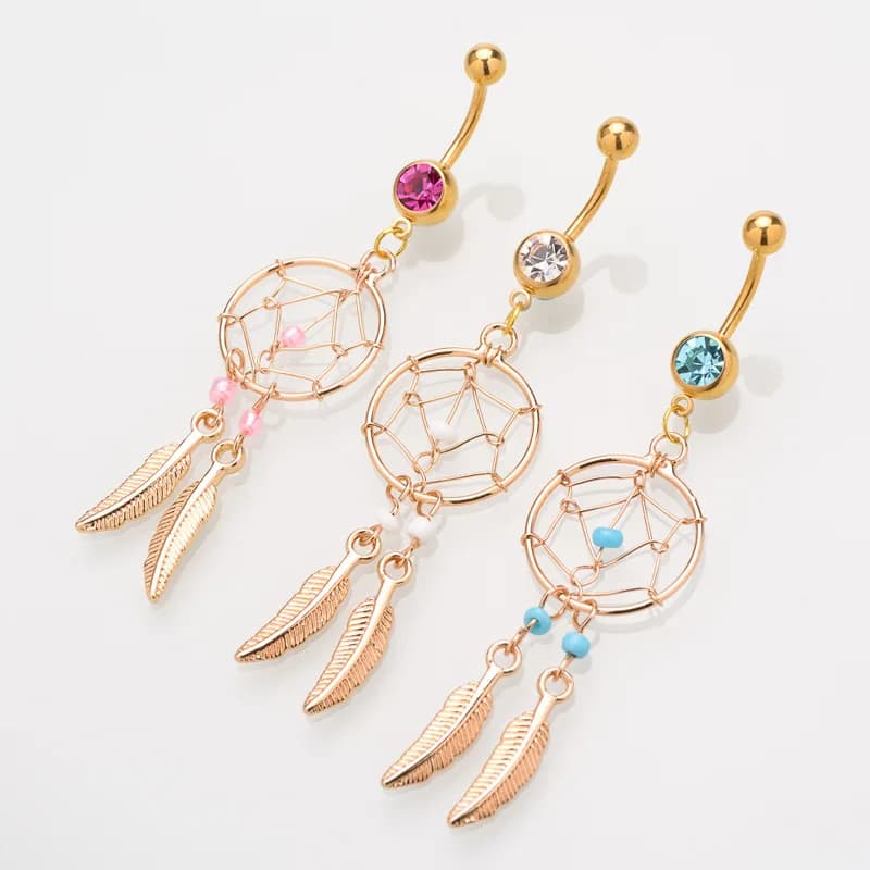 Dream Catcher Leaves Navel Piercing Ombligo Body Jewelry Navel Ring Belly Button Rings Industrial Piercing Nombril Pircing Gift