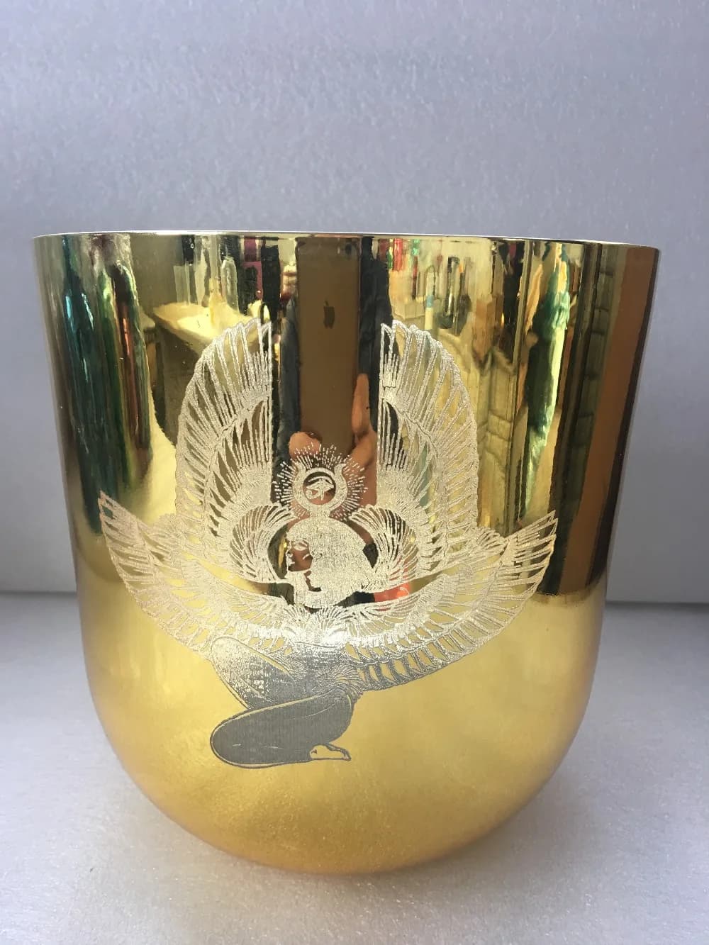Heart Charka 3rd octave 432hz perfect musical note F golden crystal singing bowl with "ISIS" engraved or other any musical notes