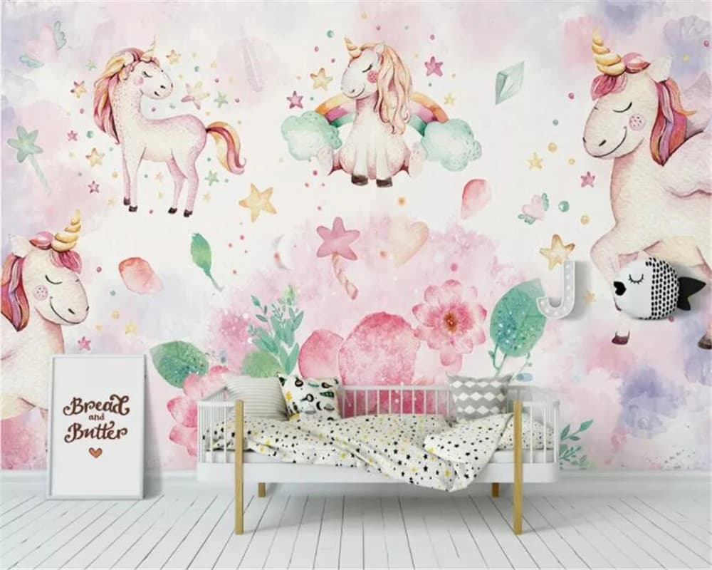 Beibehang Carta Da Parati Personalizzata Moderna Rosa unicorno fiore camera dei bambini sfondo muro papel de parede carta da parati per la camera dei bambini