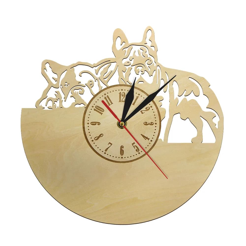 3D Wall Clock in the shape of French Bulldog, modern design, home decoration, ecological and natural mural art for children, pet lovers, baby gift