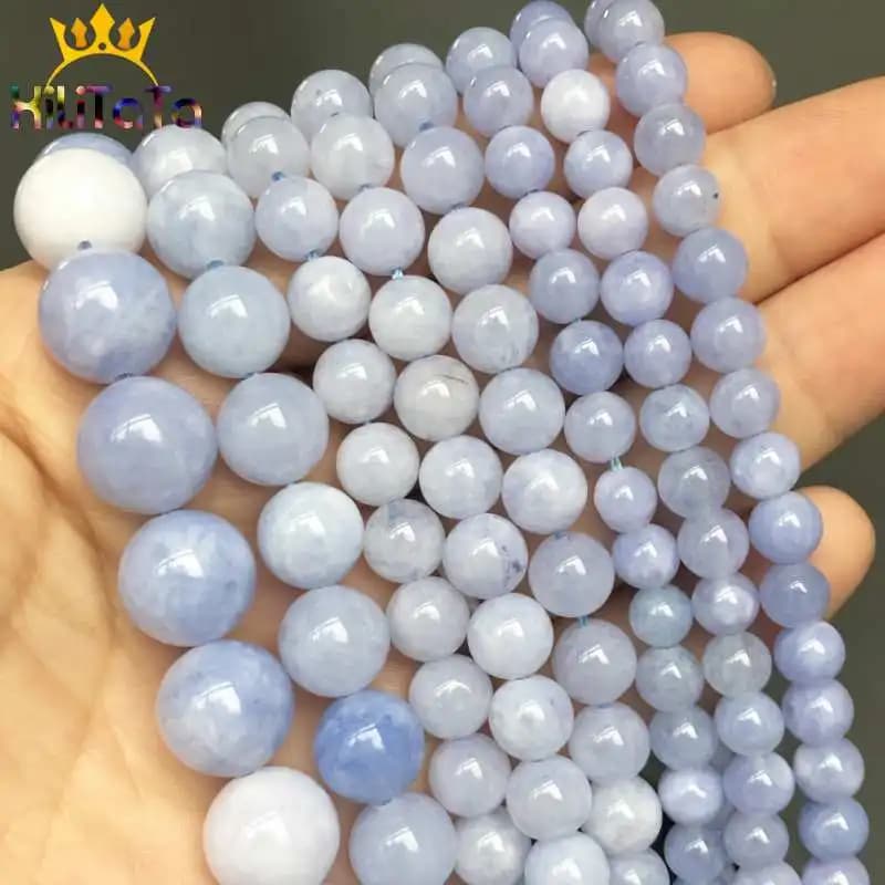 A + Perline di pietra angelite naturale Perline distanziatrici allentate blu rotonde per la creazione di gioielli Accessori per braccialetti fai da te 15 "pollici 4/6/8/10mm