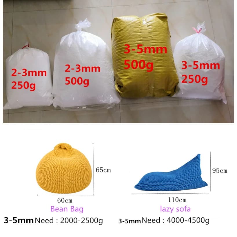 Riempimento del sacchetto di fagioli da 3-5 mm, giocattolo per bambini, cuscino per dormire, sacchetti di fagioli, sedia ricaricata, divano, perline, riempitivo, palla di polistirolo