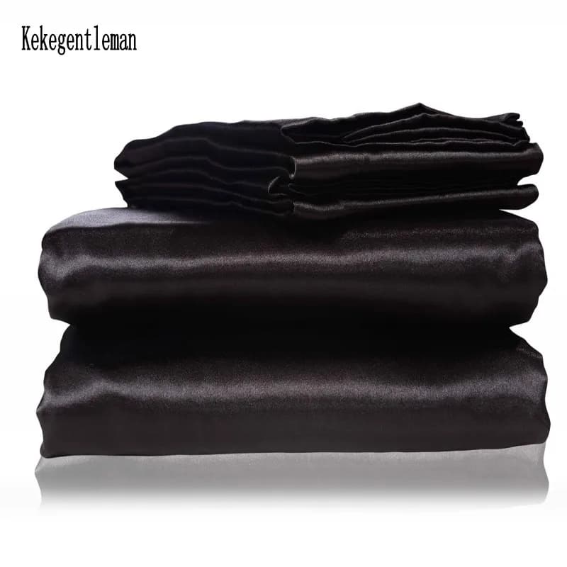 Set biancheria da letto in raso nero con copripiumino lenzuolo fodera per cuscino biancheria da letto in raso di lusso biancheria da letto matrimoniale King Size
