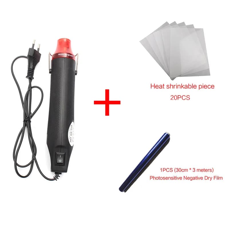 Pistola termica da 220 V e pellicola secca fotosensibile (30 cm * 3 metri), fogli termoretraibili lucidi bianchi da 20 pezzi