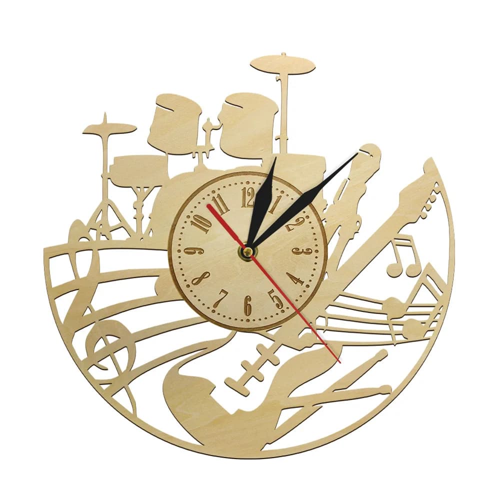 Orologio da Parete in Legno a Forma di Batteria per Chitarra Acustica, Decorazione Silenziosa per Soggiorno, Regalo per Batteristi e Insegnanti di Musica