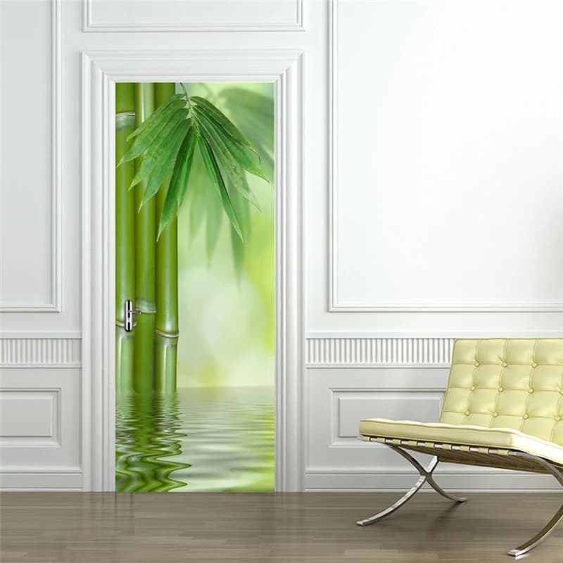 Wall 3D Green Bamboo Forest, Self-adhesive Parade Paper, Wall decal with Natural PVC Leaves, Modern Living Room and Bedroom Decoration