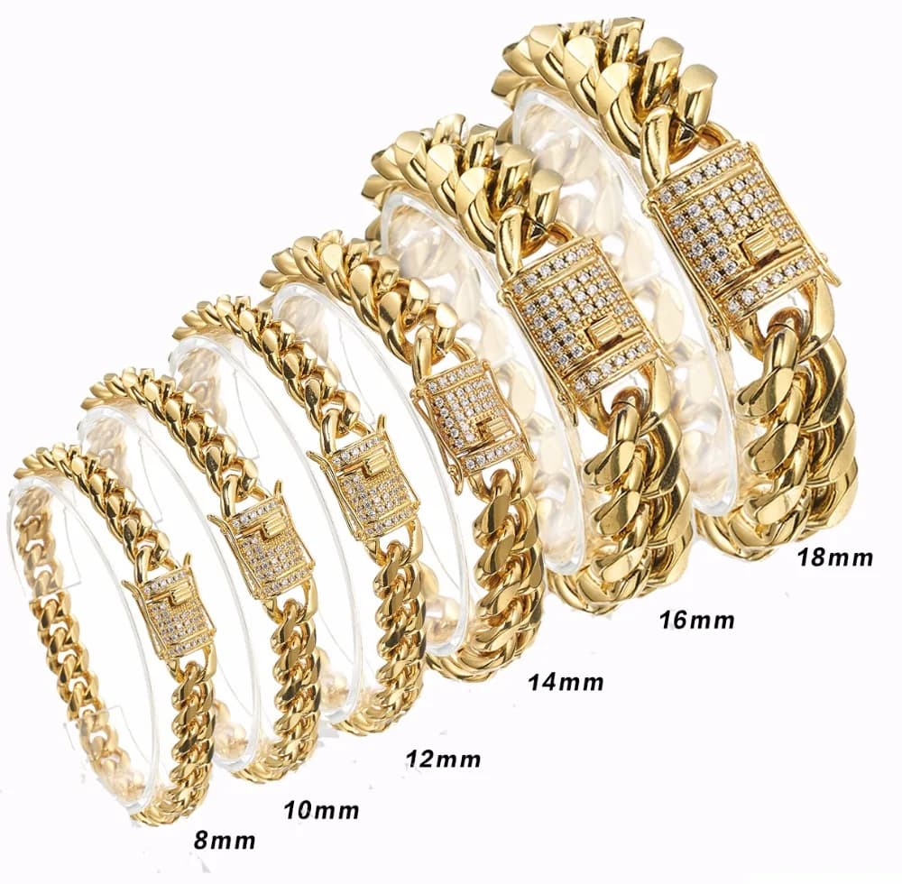 2019 Nuovo Arrivo 8/10/12/14/16/18mm In Acciaio Inox Miami Curb Catena Cubana Braccialetto di Cristallo Casting Chiusura di Blocco Mens Link gioielli