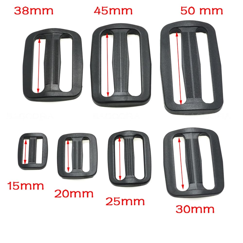 10 pezzi in plastica nera curva slider tri-glide regolano fibbie a tre anelli per cinghie per zaino con imbracatura per collare per cani