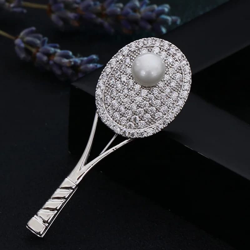 Cubic zircone tennis racket Bouquet Fine imitation pearl jewelry brand Zirconia wedding wedding Hijab brooch Bijoux bags