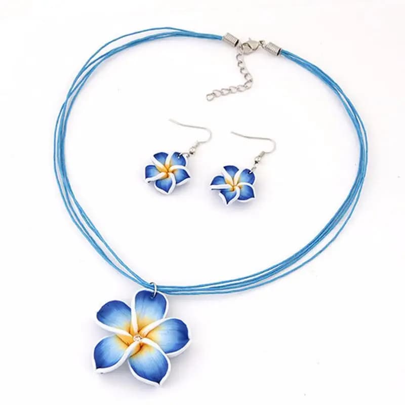 Women's sweet Plumeria Flowers Jewelry Sets Polymer Clay Fimo Earrings Pendant Necklace