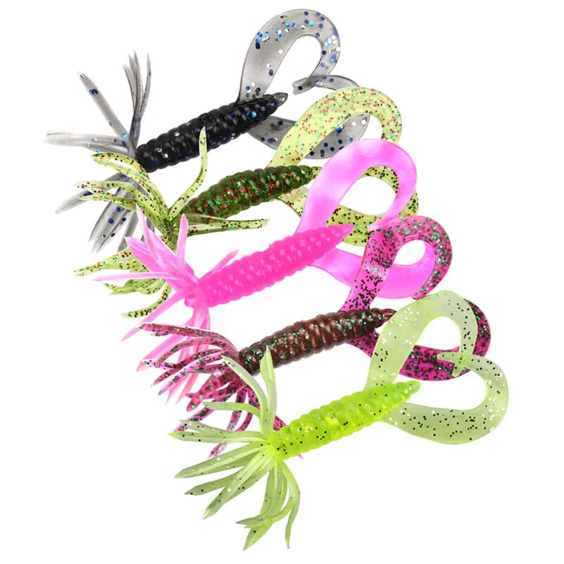 Umbrella Shape Soft Bait Fishing Lure 6.5cm/1.8g Grub Double Tail Buzz Jig Head Hook Worm Artificial Lure Lot 5 Pieces