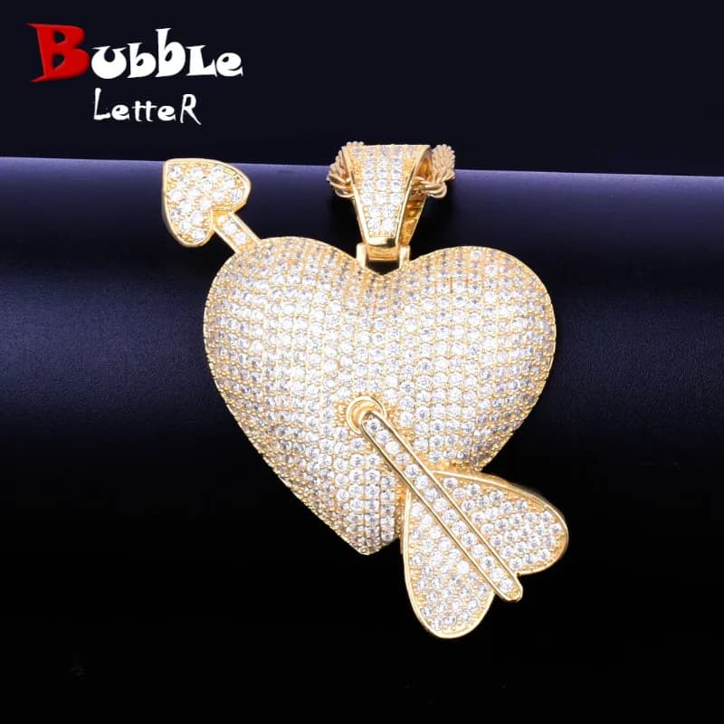 Collana con ciondolo a forma di freccia a cuore Color oro AAA con zirconi cubici gioielli Hip Hop Rock da uomo