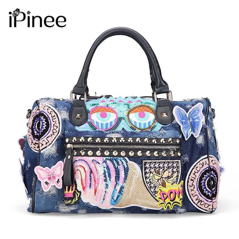 iPinee Nuove borse da viaggio per bagagli da donna Zaino simpatico cartone animato Borse in denim Borse Borsa a tracolla moda femminile