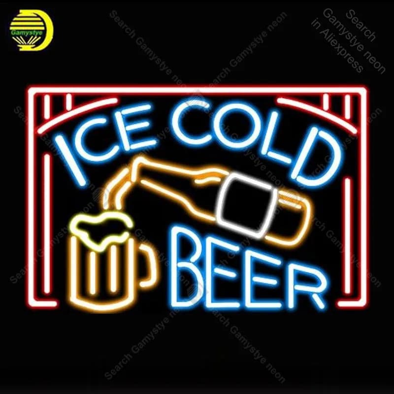 Insegna al neon per birra ghiacciata, lampadine al neon, insegna iconica, birra, bar, club, lampade luminose, display, pubblicità, Letrero Neon enseigne lumine