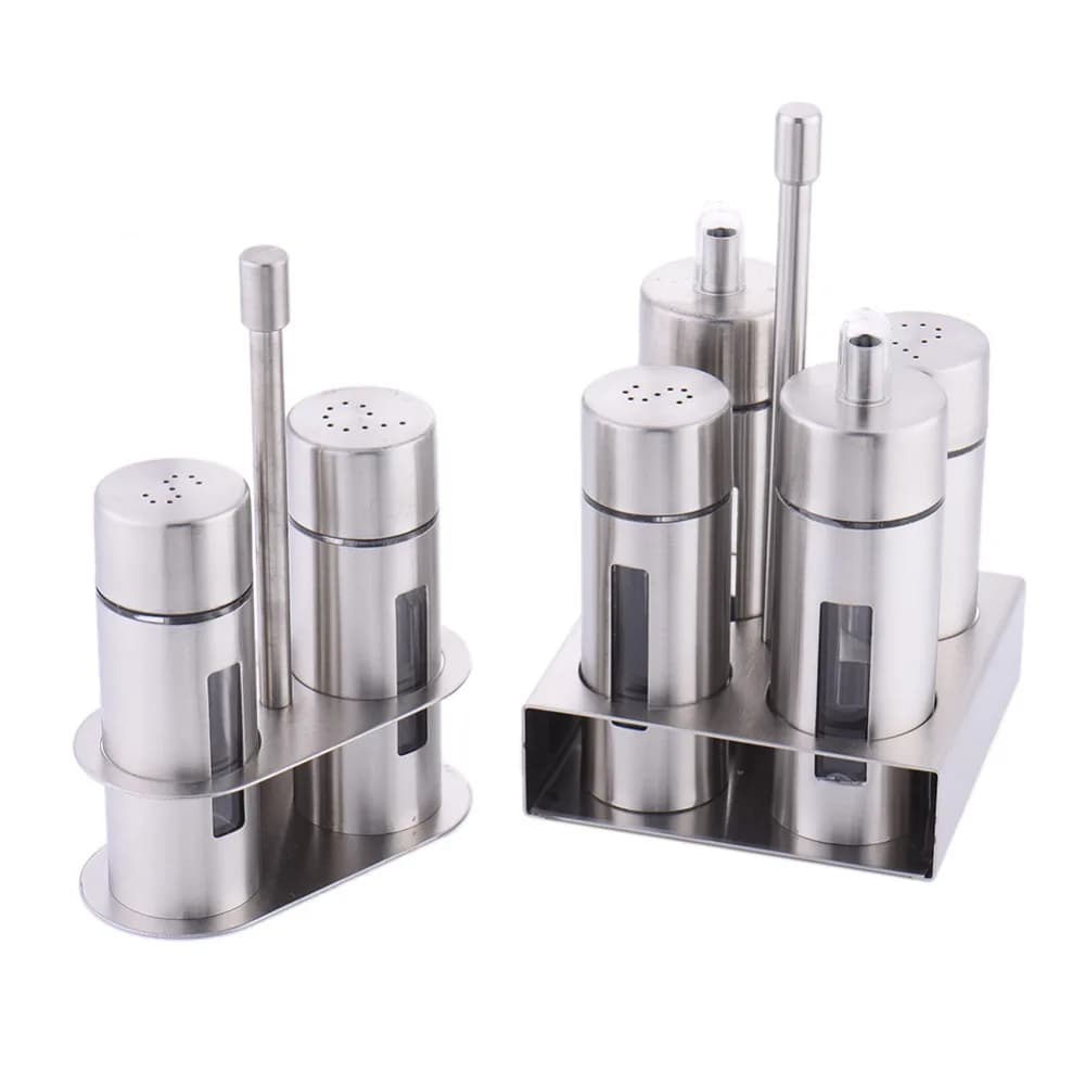 Set di shaker per sale e pepe in acciaio inossidabile con ricino, spezie inodore, con supporto, scatola per condimenti, bottiglia per condimenti, utensili da cucina