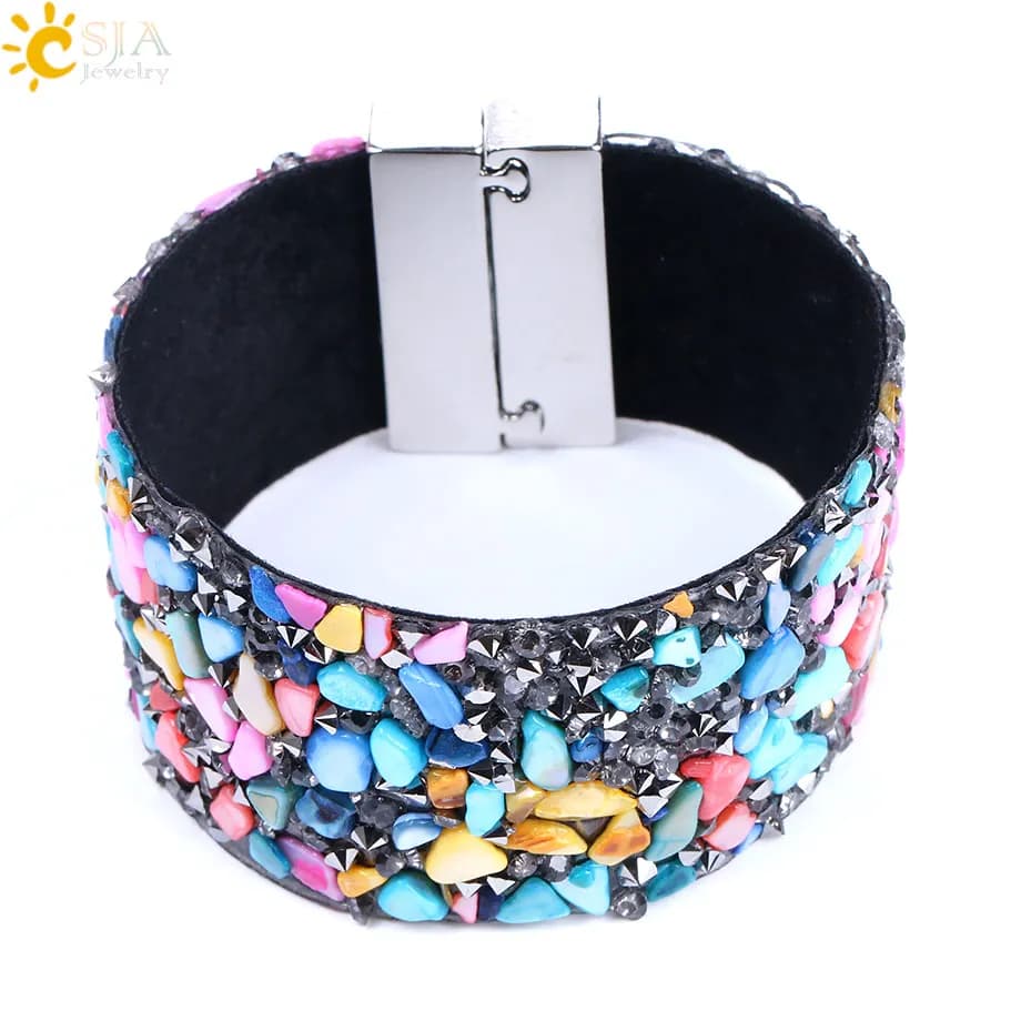 CSJA Naturale Irregolare Ghia Pietra di Cristallo Magnetico Avvolto Braccialetto Braccialetto Ampio Polsino In Pelle Braccialetti per Le Donne Gioielli F152