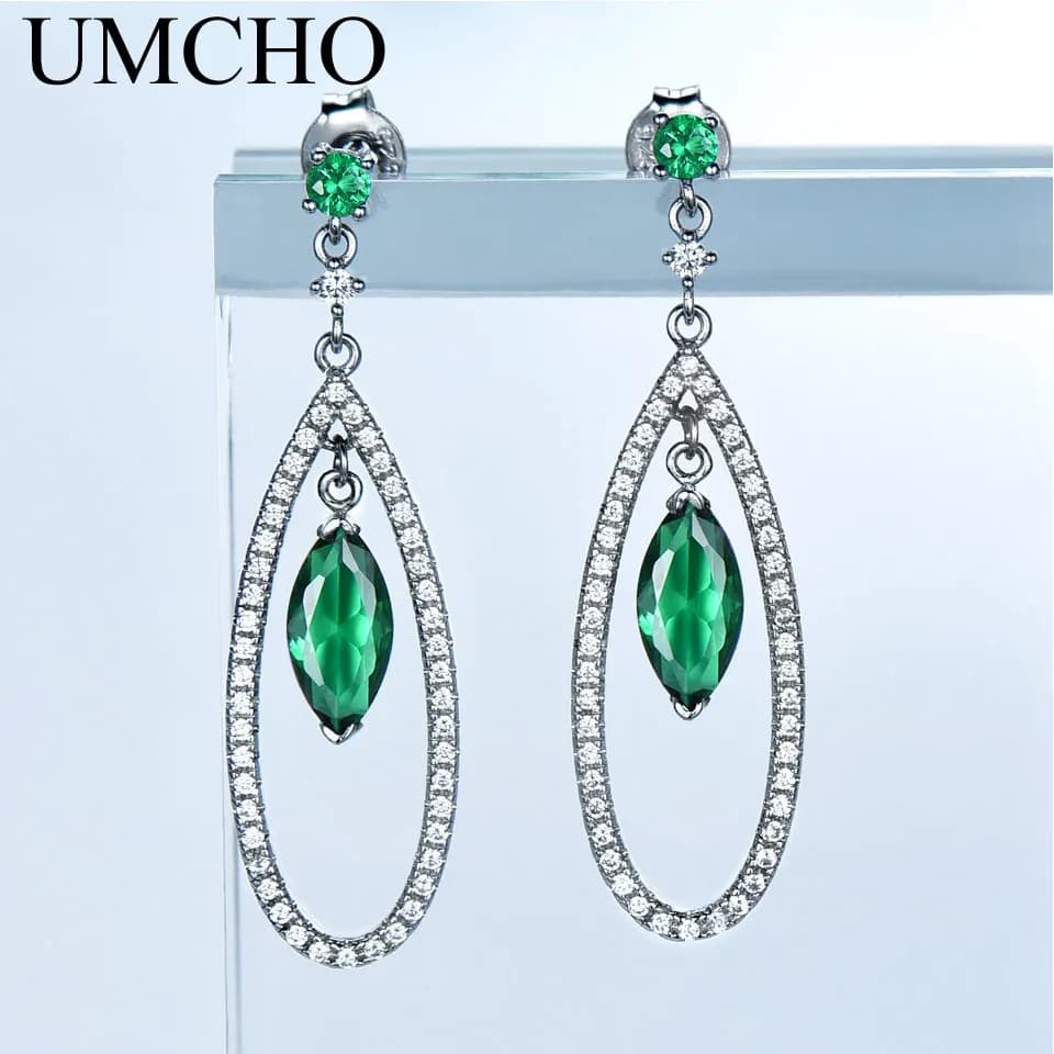 UMCHO Emerald Dangle Earrings For Women Pure 925 Sterling Silver Fine Jewelry Gemstone Drop Earrings Jewelry Mothers' Day Gift