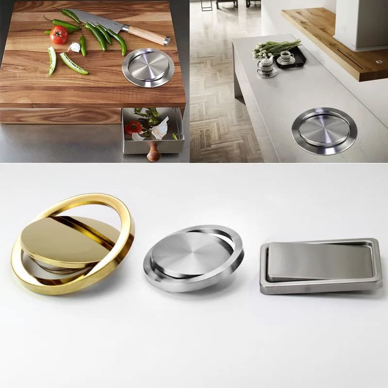 Pannello in acciaio inossidabile da incasso incorporato con patta oscillante, coperchio, cestino della spazzatura, bidone della spazzatura, controsoffitto della cucina