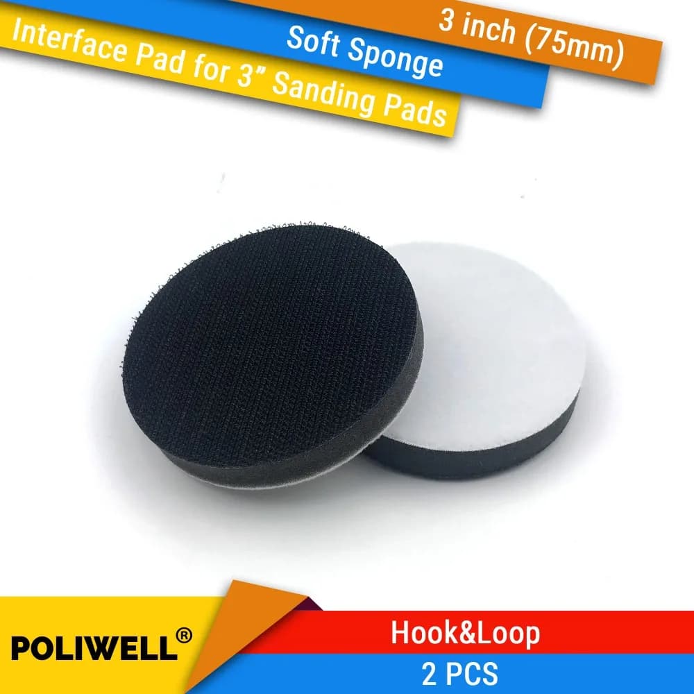 2 tamponi di interfaccia in spugna morbida da 3 pollici (75 mm) per tampone abrasivo di backup da 3" e dischi abrasivi con gancio e anello per lucidatura di superfici irregolari
