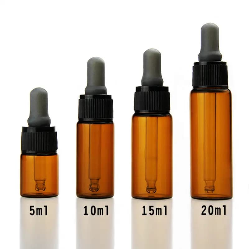 100 fiale per bottiglie contagocce in vetro ambrato da 5 ml 10 ml 15 ml 20 ml con pipetta per bottiglie di olio essenziale di profumo cosmetico