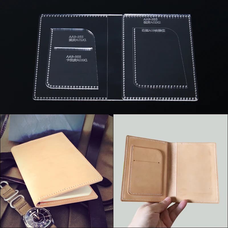 1 Set Portafoglio porta passaporto fai-da-te fatto a mano Modello acrilico Modello in pelle Strumenti modello artigianale in pelle 11 * 15.5 * 1 cm