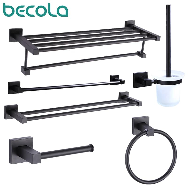 55CM nero opaco doppio portasciugamani portasciugamani da bagno spazio accessori da bagno in alluminio portasciugamani anello portasciugamani scopino