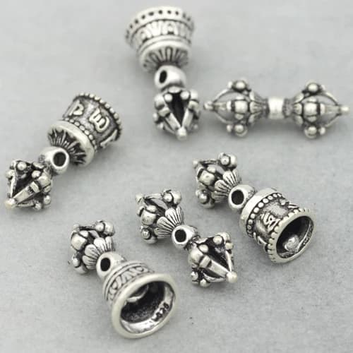 Handmade 925 Silver Dorje Bell Amulet Pure Silver Buddhist OM Mantra Dorje Bell Charms Tibetan Mala Counter Dorje Bell Pendant