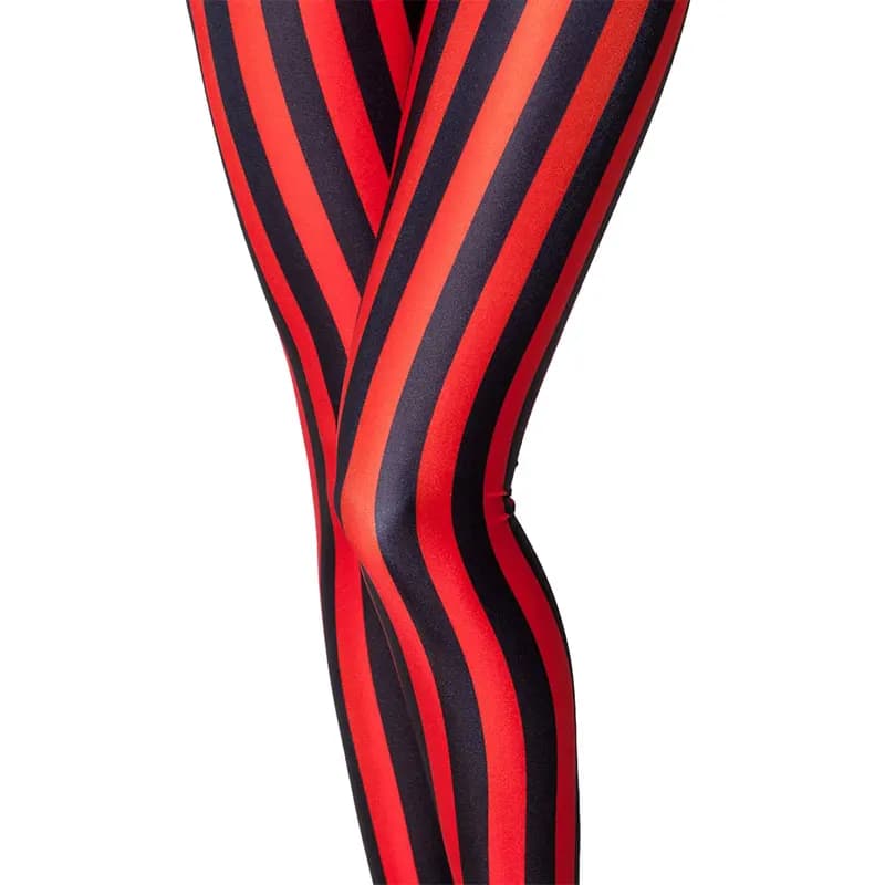 Leggings a righe Leggings a righe nere e rosse da donna Leggings a righe verticali alla moda Leggings in spandex con stampa zebrata al latte