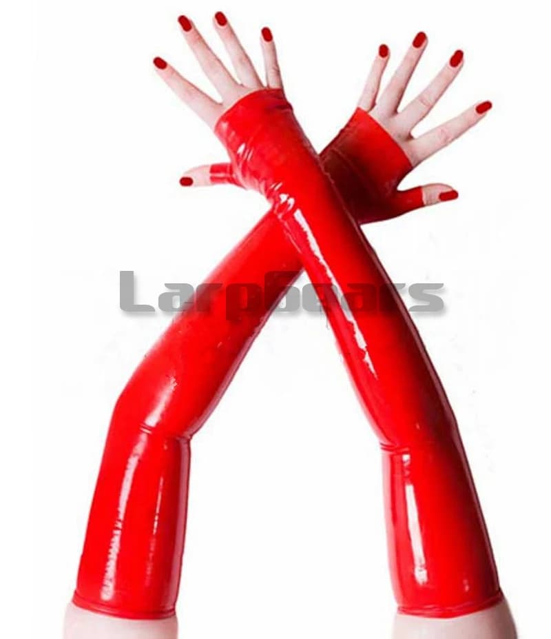 Guanti lunghi in lattice nero / rosso fatti a mano Guanti senza dita da opera Guanti lunghi in gomma