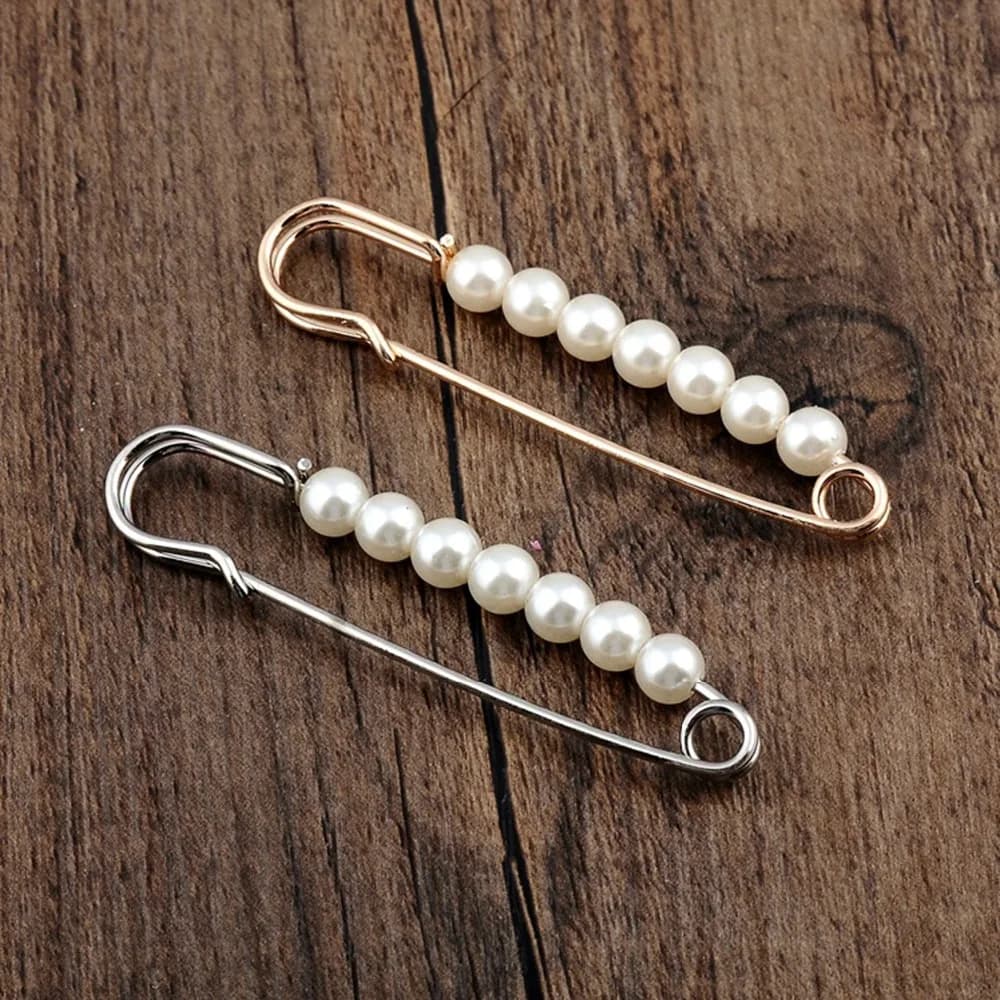 Korean Simple Simulated Pearl Brooches for Women Accessories Big Beads Safety Piercing Cardigan Scarf Pins Clips Costume Jewelry