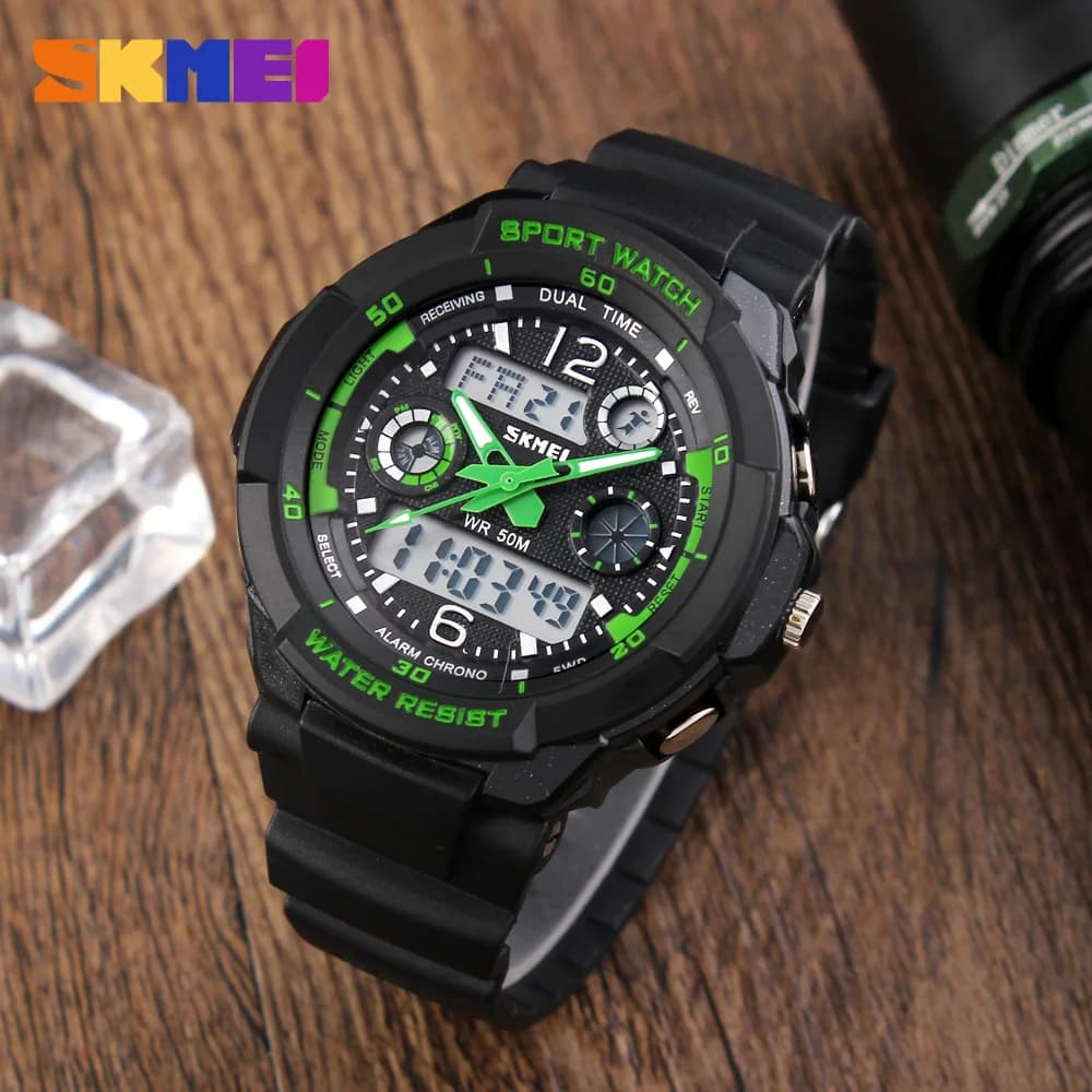SKMEI Brand 50m Waterproof Kids Watches LED Multifunction Dual Time Quartz Digital Wristwatches for kids Watch for kids