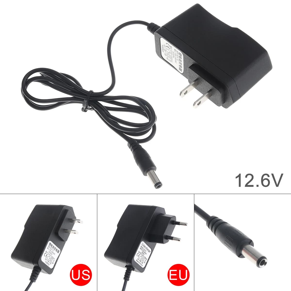 Caricatore adattatore di alimentazione per trapano elettrico a batteria da 12,6 V Spina UE USA con cavo da 110 cm per cacciavite elettrico