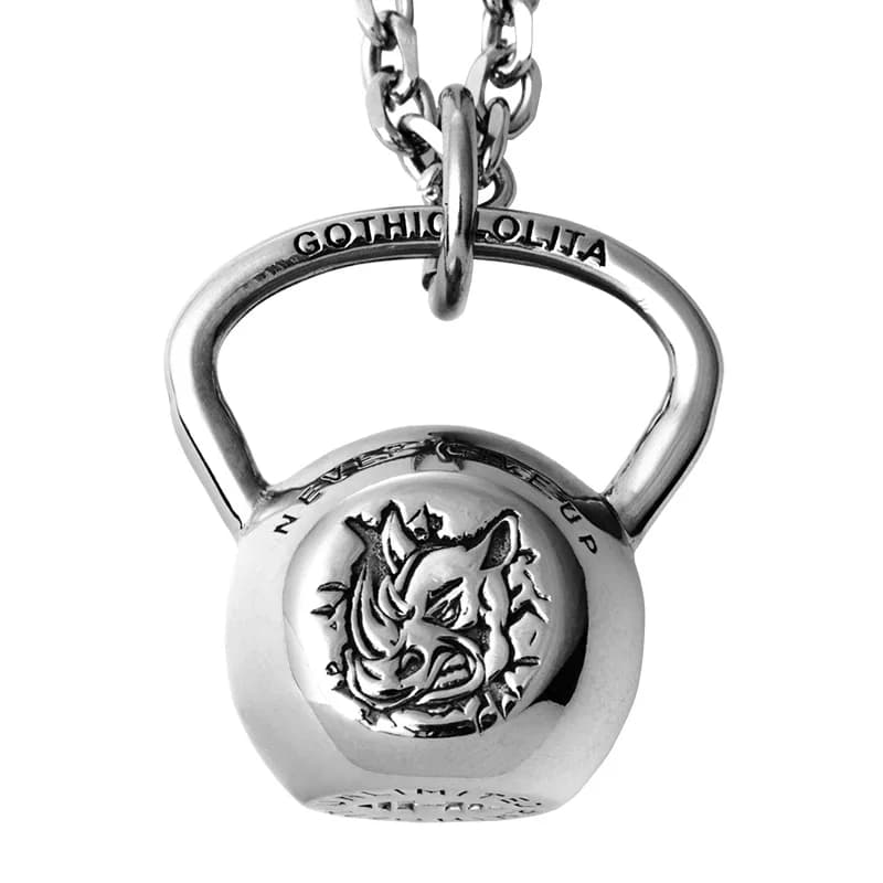 Kettlebell Fitness necklace for men and women rhinoceros logo stainless steel pendant mygrillz