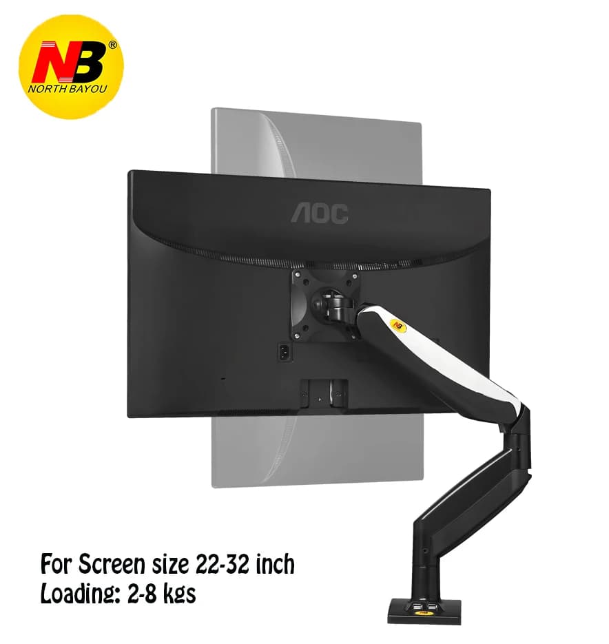 NB F85A Monitor Desktop Stand Mechanical Spring Lifting fit for 22-32 inch Long Arm Full Motion LCD Holder Base with 2 USB Port