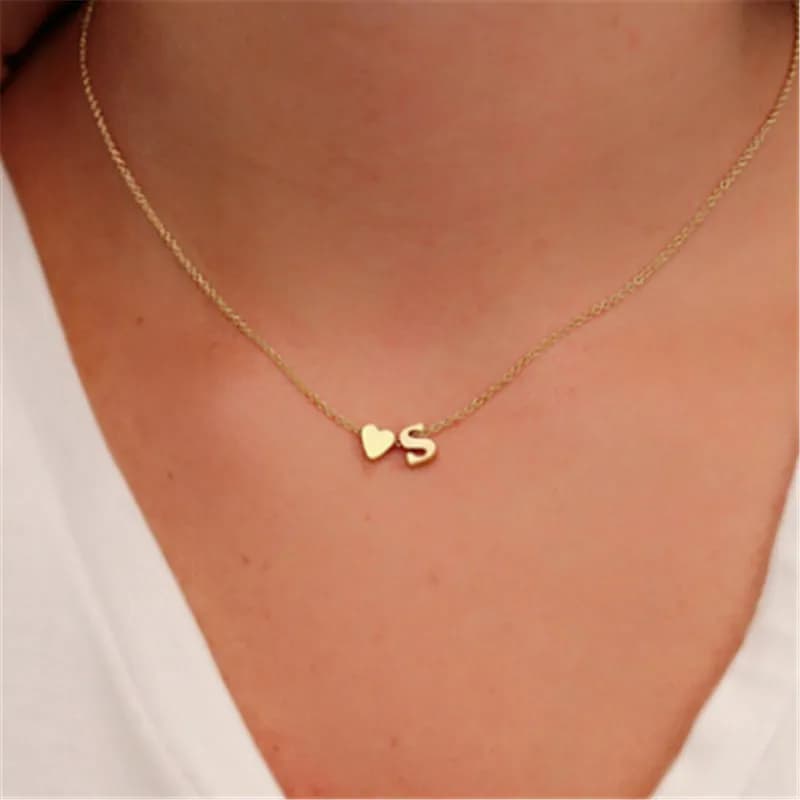 Fashion Tiny Dainty Heart Initial Necklace Letter Name Jewelry For Women Accessories Girlfriend Gift