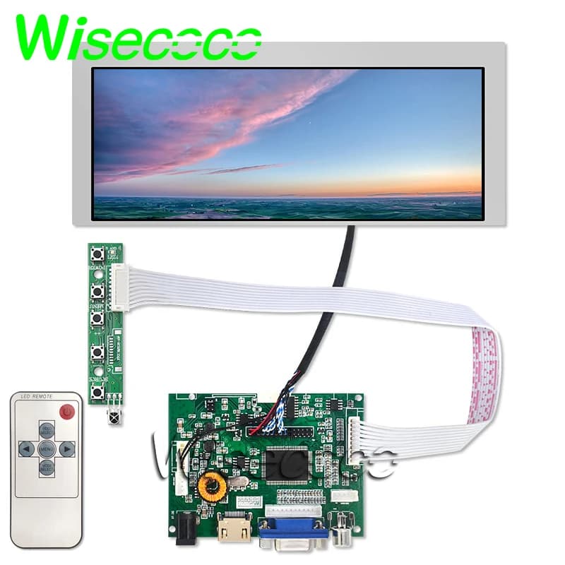 Wisecoco 7.8 inch Stretch Bar Lcd Ultrawide 800x300 IPS Screen VGA AV Controller Board for Raspberry Pi Display Tablet DIY