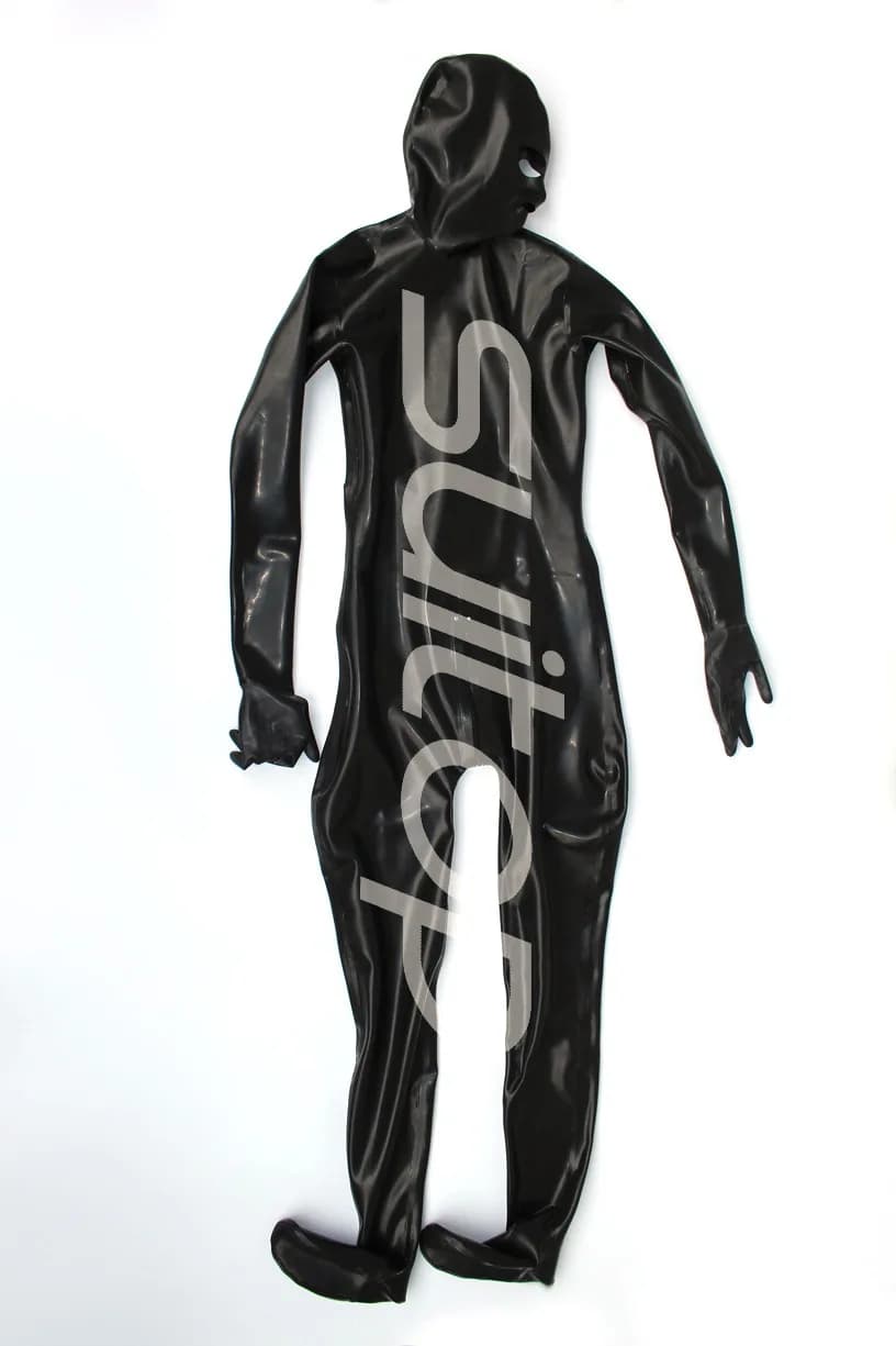 0.8mm di spessore vendita calda sexy catsuit del lattice per adulti indumento completo della copertura tuta compreso cappuccio guanti calze attaccato