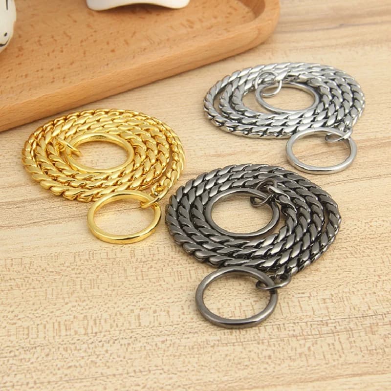 Nuovo collare per cani a catena P in acciaio inossidabile con placcatura in rame, collare a catena a serpente per cani di taglia piccola, media e grande.