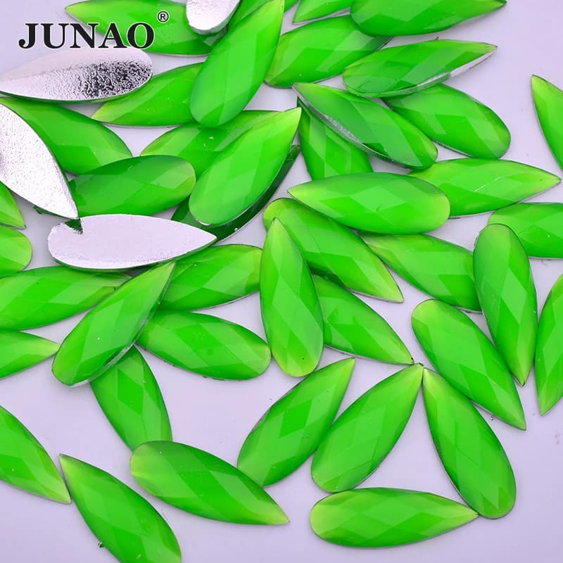 JUNAO 8*22mm 100pcs Neon Green Teardrop decorazione Strass Flatback Crystal Applique Non Hotfix Strass pietre per artigianato fai da te
