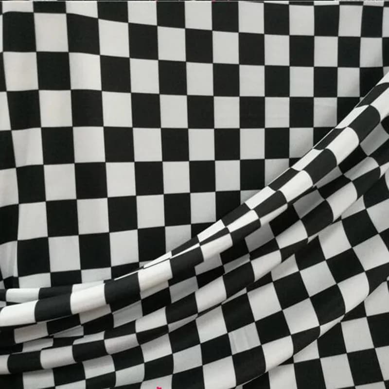 4 Side Stretch, Swimming Fabric, Cotton/Spandex Knit Fabric, Black/White Square Printing Fabric, Sewing, Swimsuit, DIY, Sports C