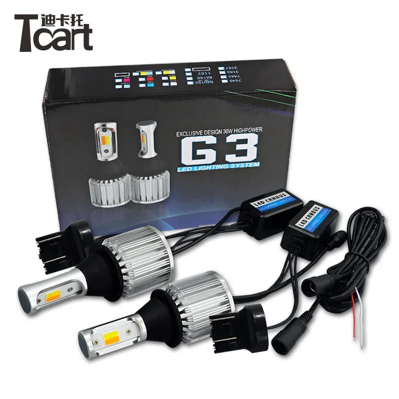 Tcart 1Set Auto Led COB Lampade Per Toyota Prius 3 7443 Auto LED DRL Luce di marcia diurna Dual Color Switchback Indicatori di direzione anteriori