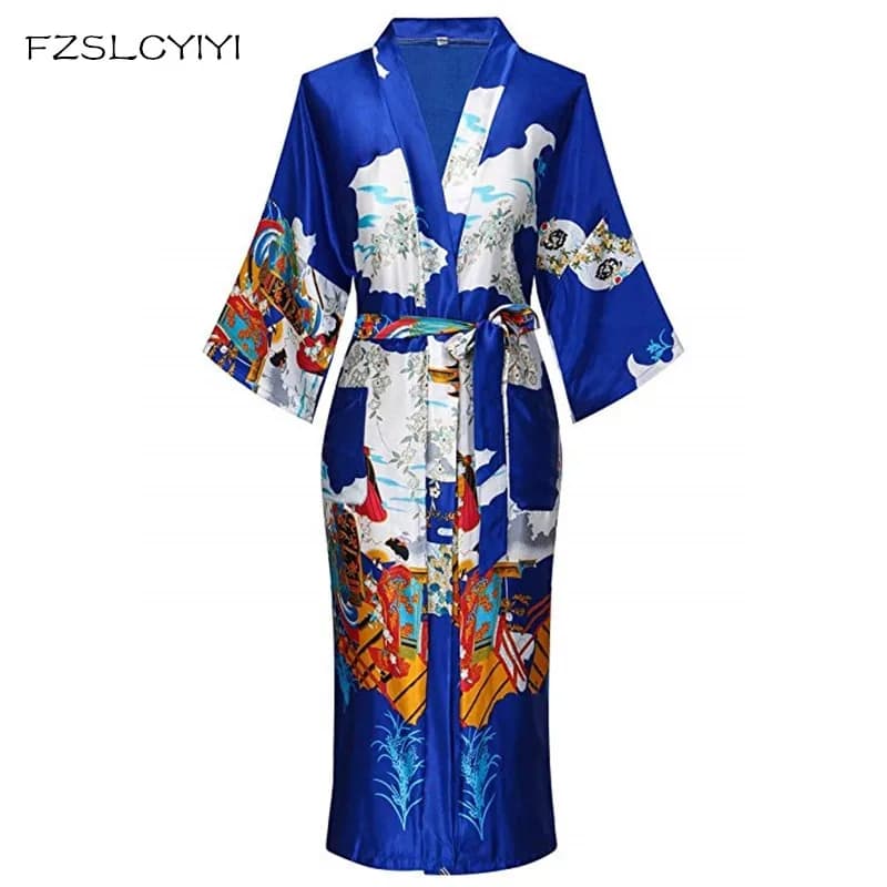 FZSLCYIYI abito da notte femminile stampa floreale Kimono Robe abiti da damigella d'onore da sposa Sexy accappatoio da notte lungo da notte