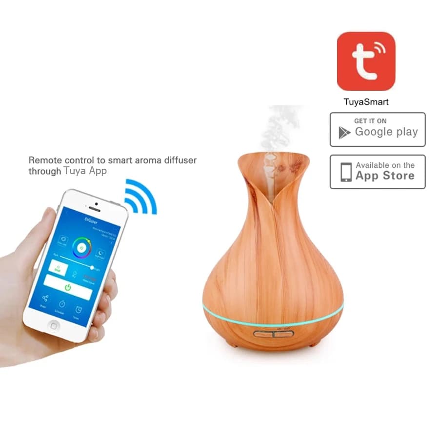 Diffusore d'aria elettrico ad ultrasuoni TUYA, umidificatore d'aria a grana di legno, creatore di nebbia di olio essenziale, 400ml